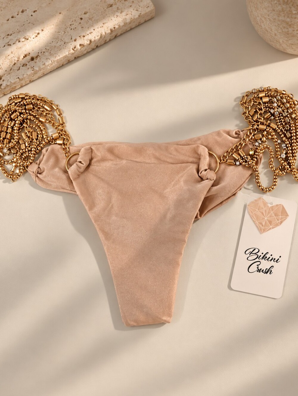 Bikini Crush Embellished Jeweled Bottom Nude Size Small